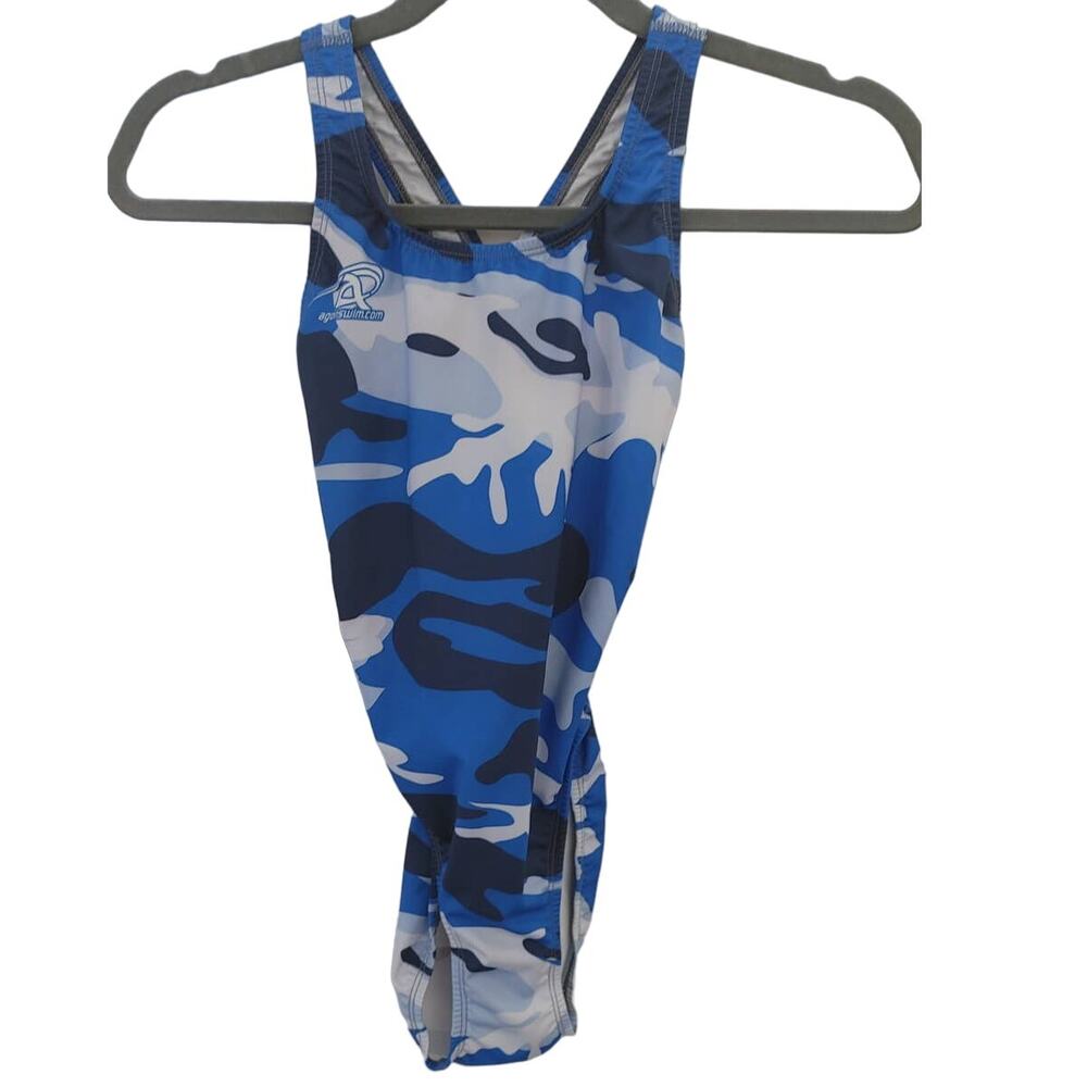 Agon Swimsuit Max Resist Freeback Blue Camouflage Sz 28 NWOT